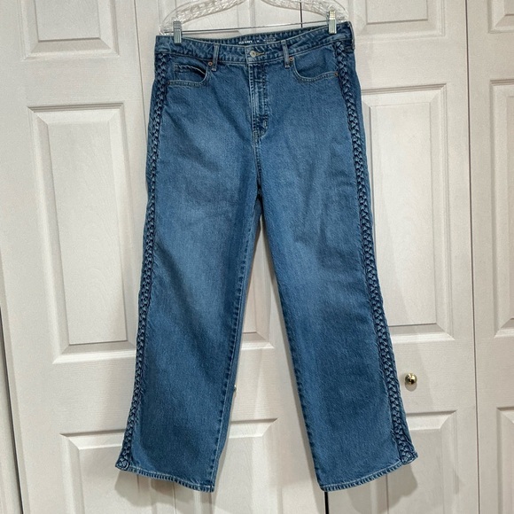 🤎 Old Navy Extra High-Rise Sky-Hi Wide Leg Jeans with Braided Side Trim - 14 - Picture 2 of 8